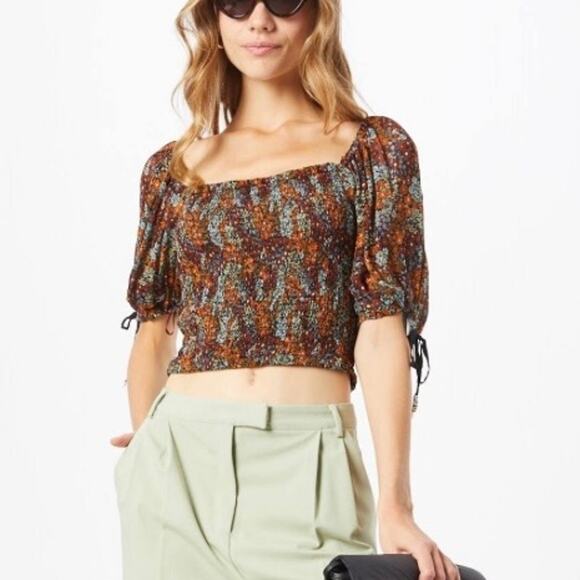 NWT Free People Back on Top floral smocked balloon sleeve top - Picture 1 of 10